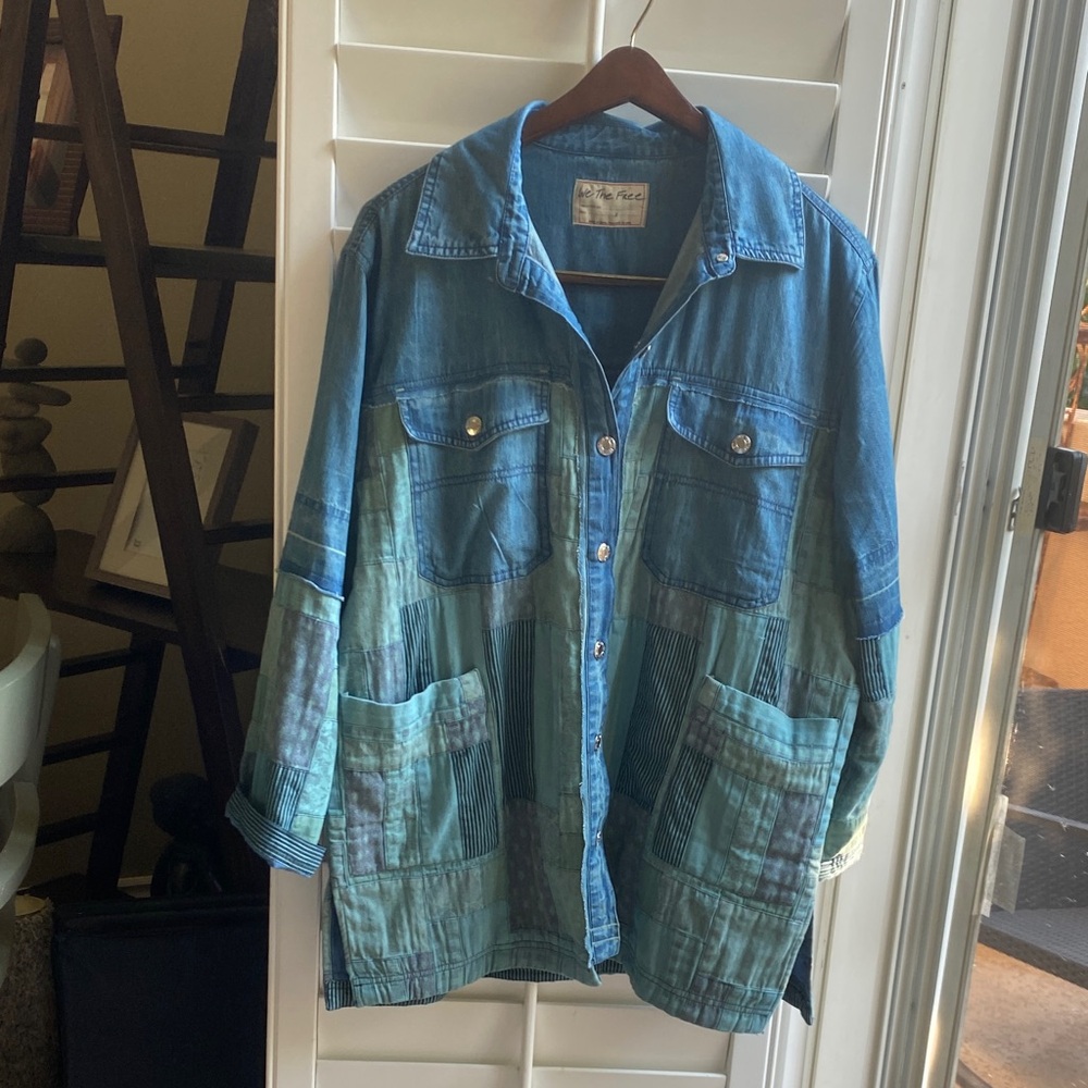 We The Free Heritage Denim Jacket with Patchwork Design worn twice